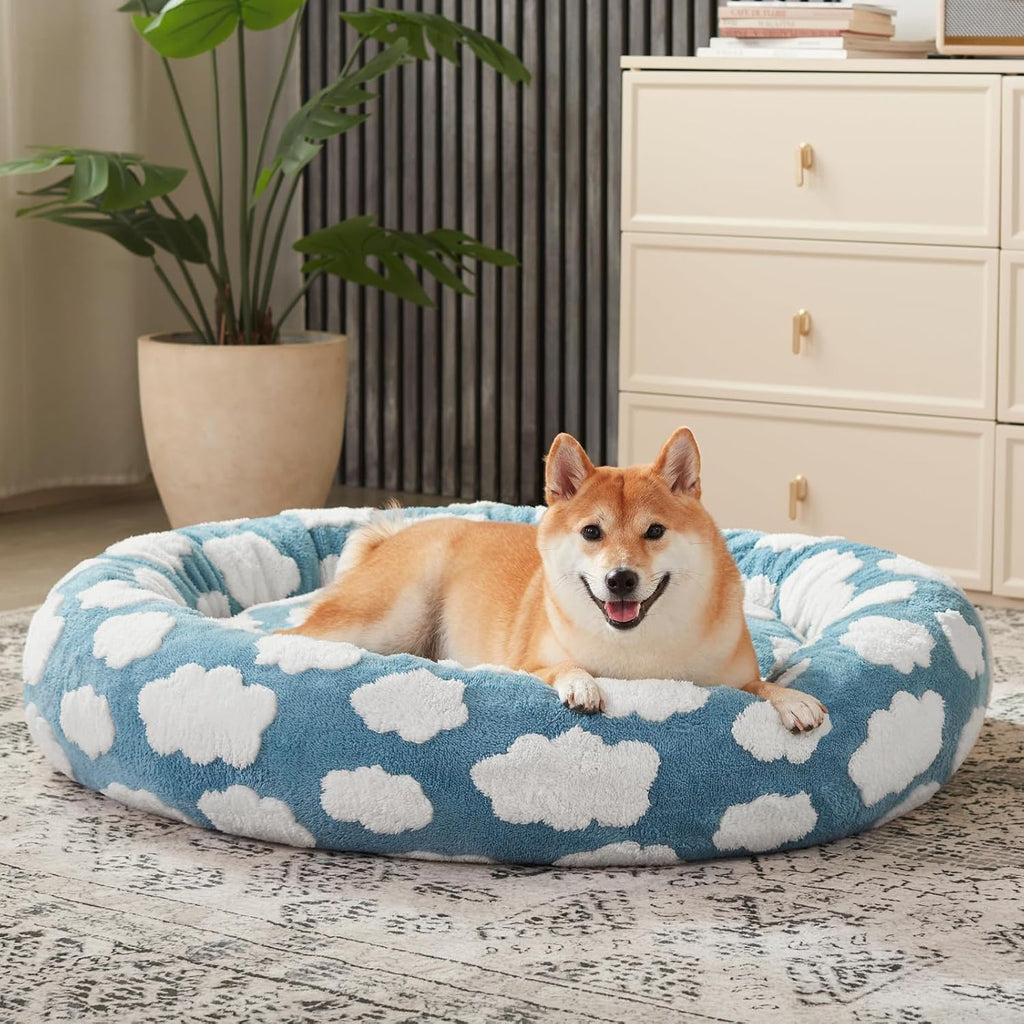 JOEJOY Jacquard Donut Round Small Dog Bed, Blue, 23x23x7in