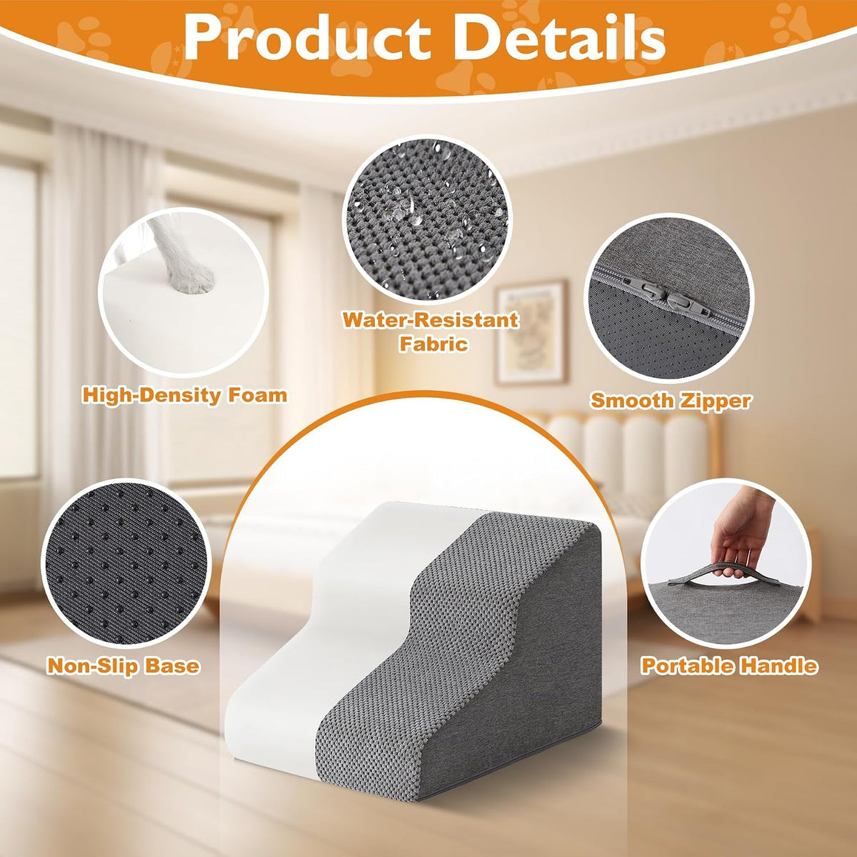 Ahpmeoa Dog Stairs for Small Dogs 11.5’’ H, 2-Step Dog Steps for Bed, Grey