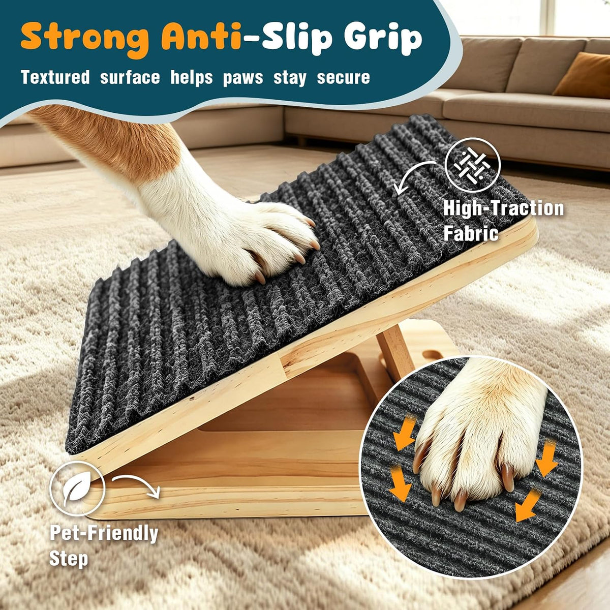 6-Pack Small Dog Ramp for Stairs, Adjustable Gentle Low-Angle Wooden Pet Stair Wedges, Non-Slip Carpet Surface, No Assembly Portable Sturdy Pet Steps for Small Dogs, Senior, Injured, Short-Legged