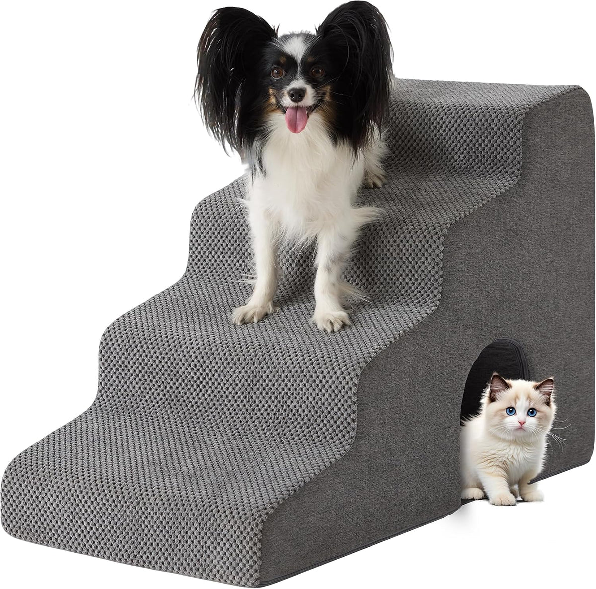 Ahpmeoa Dog Stairs for Bed 19.5’’ H, 4-Step Dog Steps for High Bed, Grey