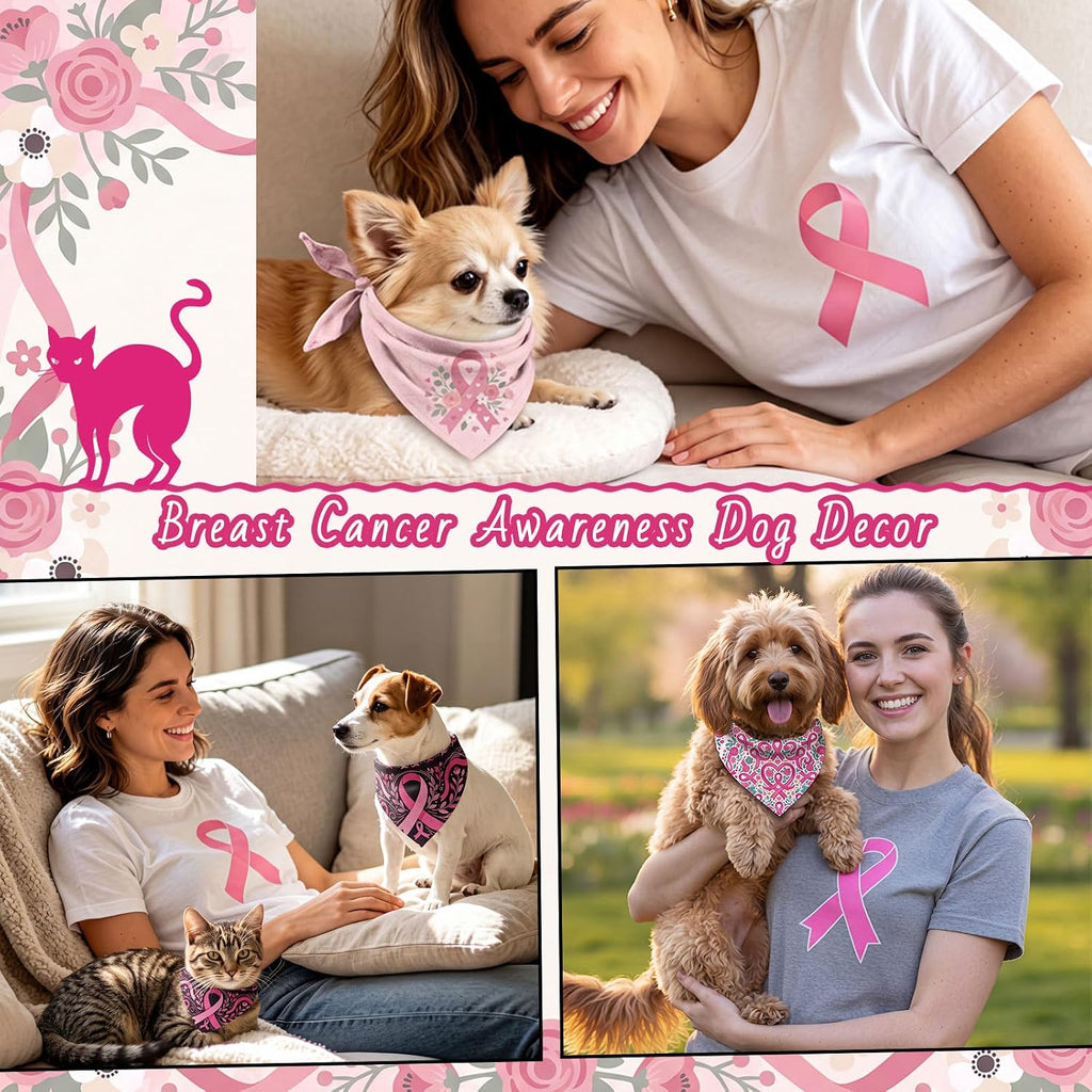 Huhumy 100 Pcs Breast Cancer Dog Bandanas Pink Ribbon Bandanas for Dogs