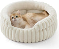 Bedsure ComfyFleece® Washable Cute Cat Bed,Soft Round Kitten Bed,20in,Cream