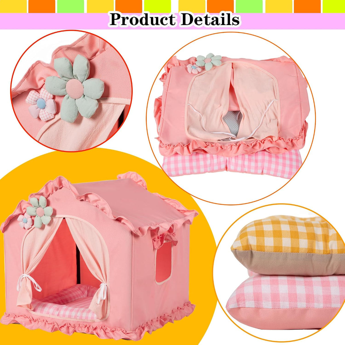 Pink Indoor Dog House with Frame Foldable Breathable for Small Dog