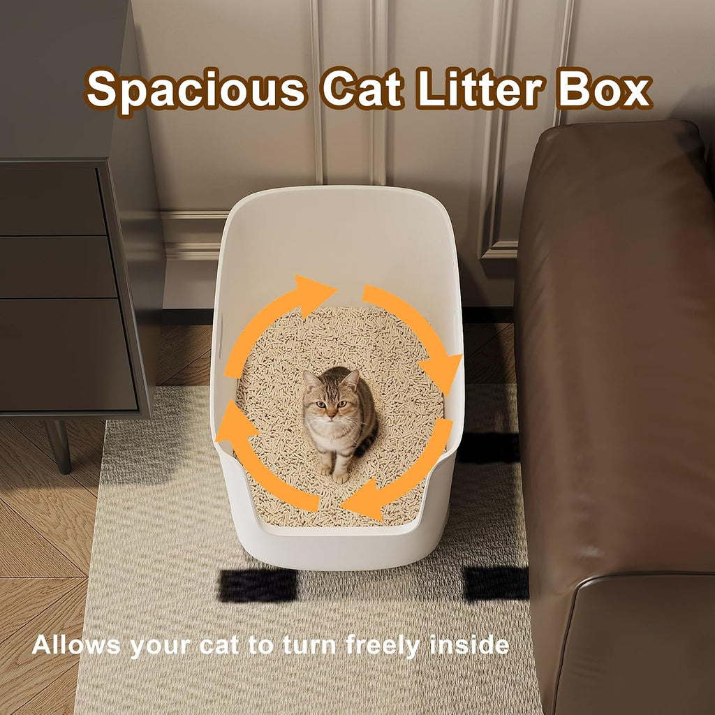 Jumbo Extra Large Cat Litter Box - High Sided Low Entry Open-Top Anti-Splash Pan for Multiple Cats, Kittens & Senior Cats, 22.6"x15.4"x13.9", White