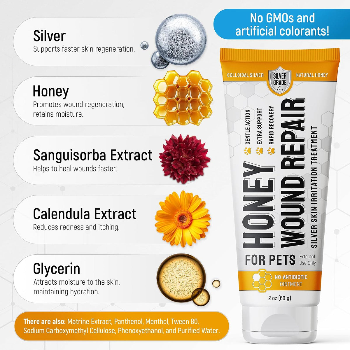 Best Hot Spot Treatment for Dogs & Horses – Dog Wound Care with Silver for Scratches, Sores, Rashes, Irritations – Honey Wound Repair Ointment in Gel Form for Horses & Cats + 2 Bandages – 2 Oz