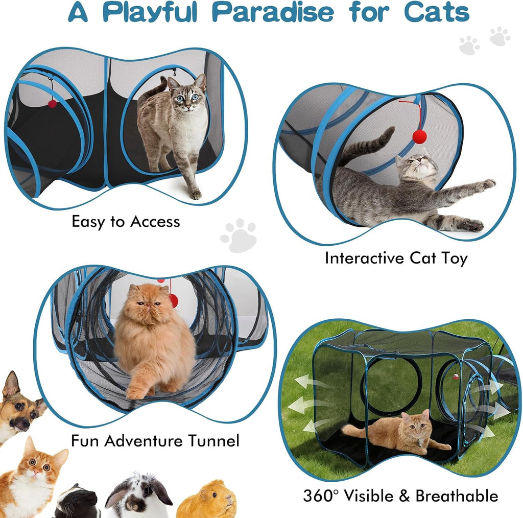 3-in-1 Outdoor Cat Enclosure, Portable Catio Tent with Tunnel