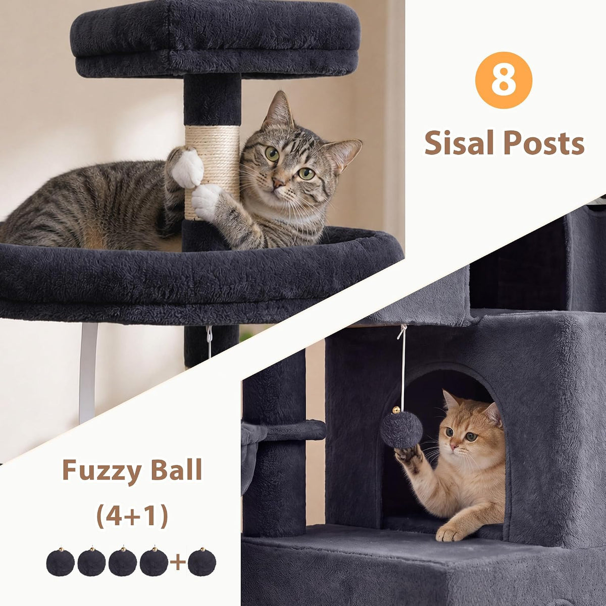Gitelsnour 78.7'' Cat Tree Tower, 4 Cat Condos for Mutiple Cats, GCT809G