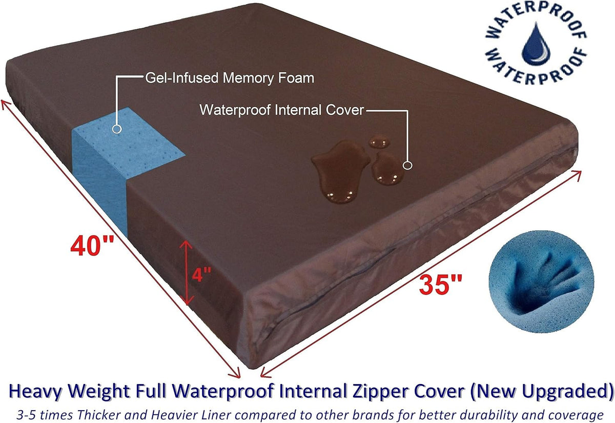 Dogbed4less Luxury Extra Large Orthopedic Memory Foam Dog Bed for Large Dogs with Durable Waterproof Internal Case, Removable Washable Denim Cover and Extra Bonus Pet Bed Cover, XL 40X35X4, Blue