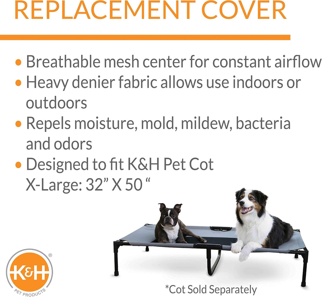 K&H Outdoor Elevated Dog Bed Pet Cot Replacement Cover, Gray, X-Large 50 X 32 Inches (Pack of 6)
