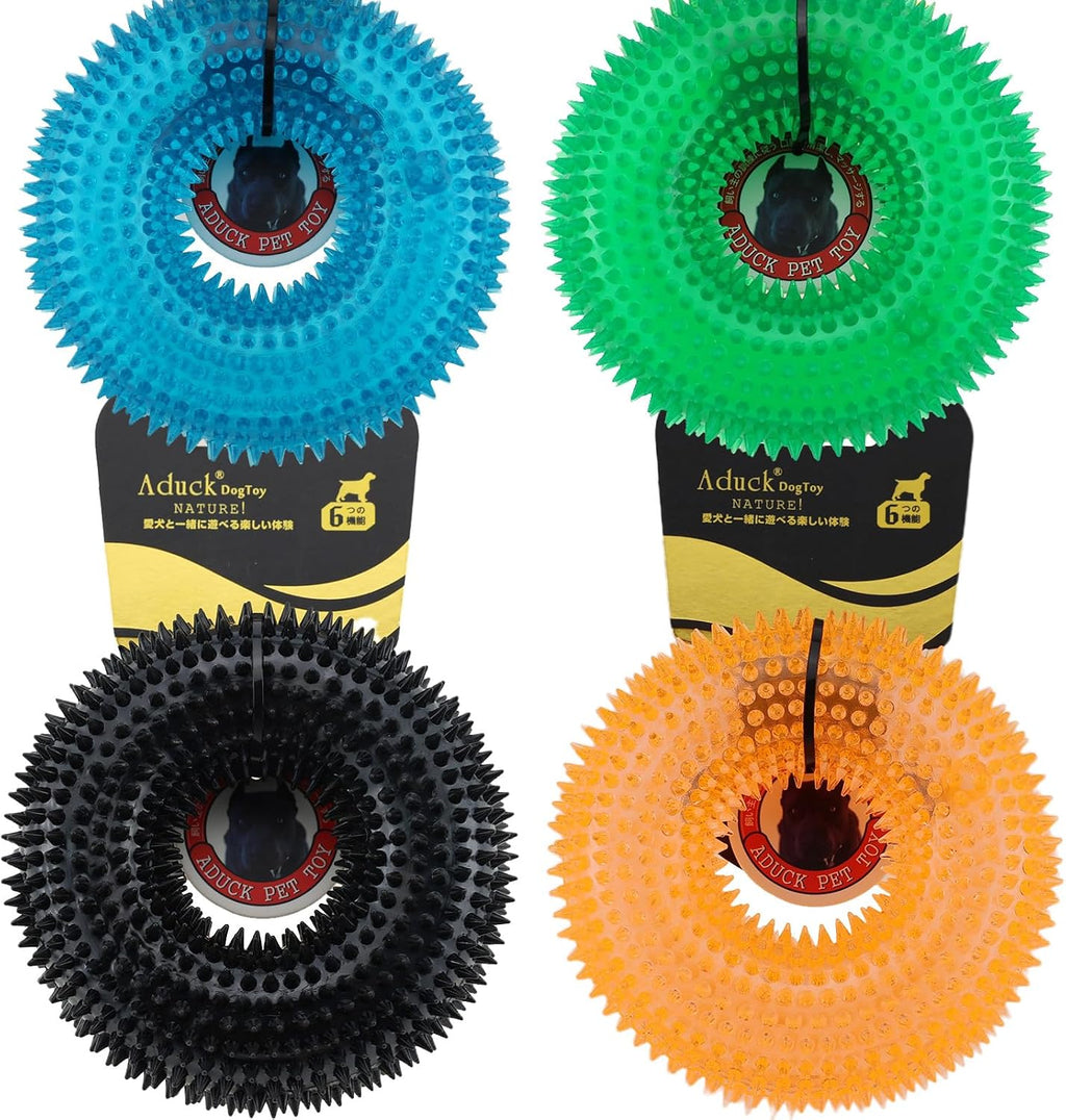 Dog Chew Toys for Aggressive Chewers, Squeaky Floating Donut Rings, 4 Pack