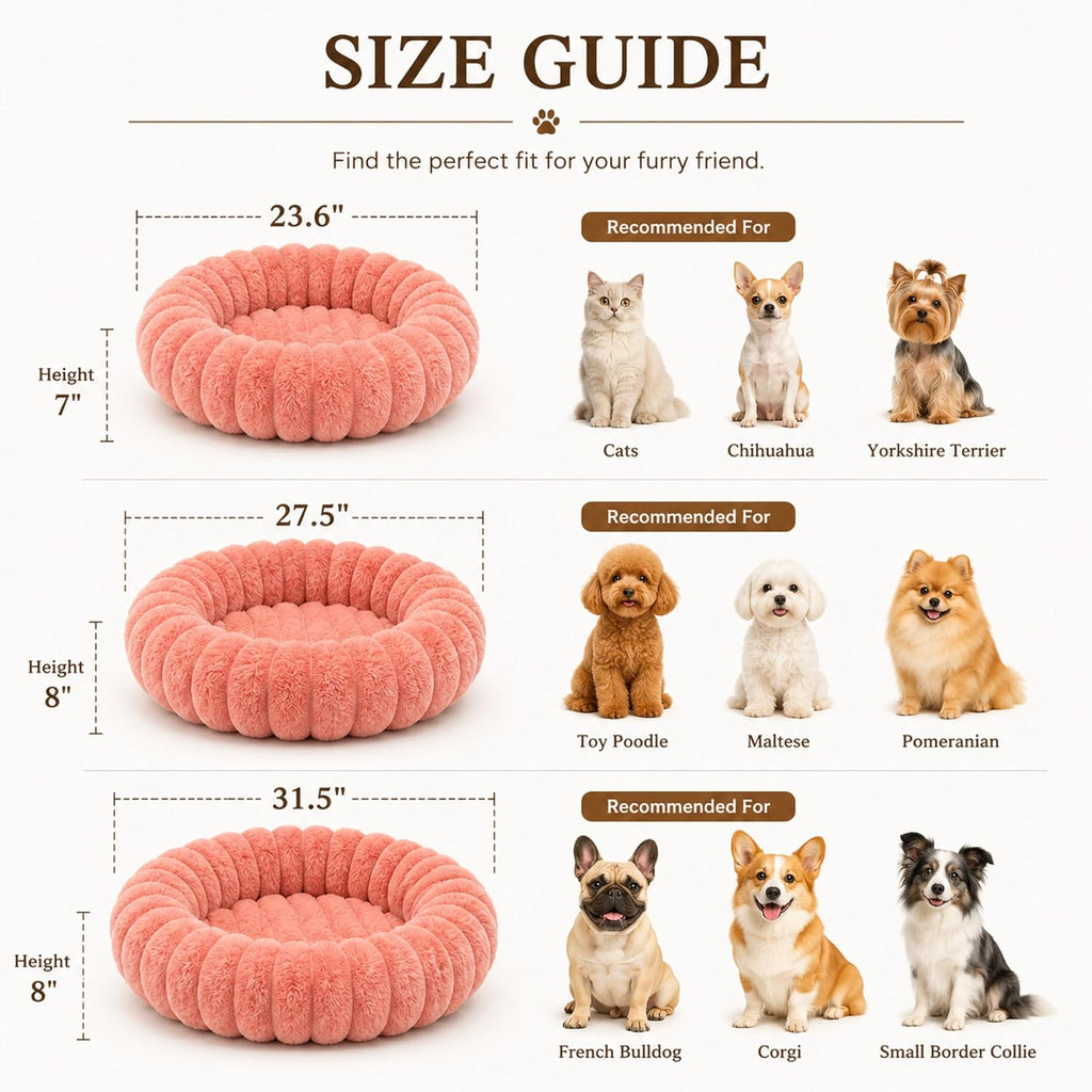 Calming Dog Bed Medium Size Dog Donut Washable Pet Bed, 31.5” Pink