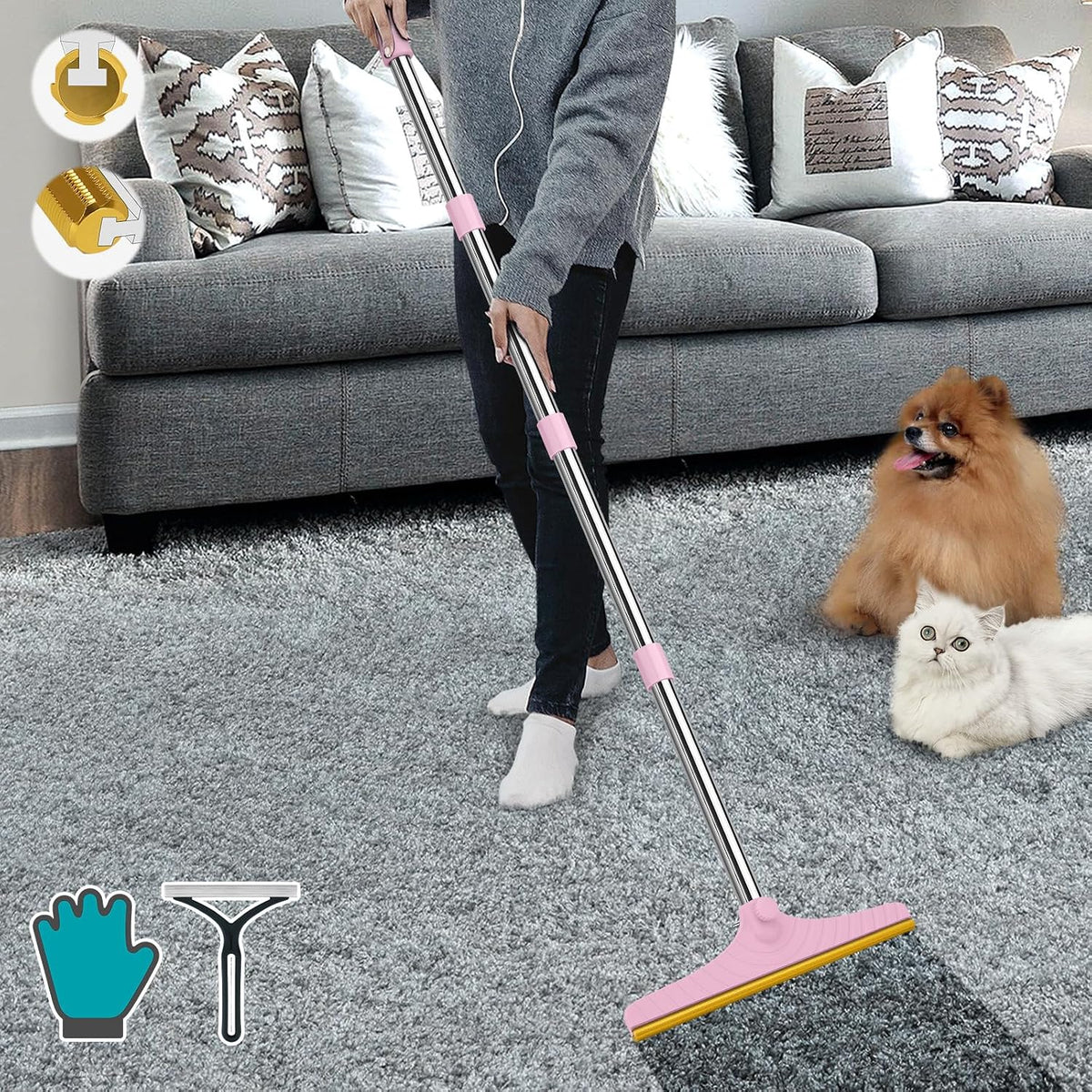 B-Land Carpet Rake for Pet Hair Removal, Carpet Scrape for Rug Pink