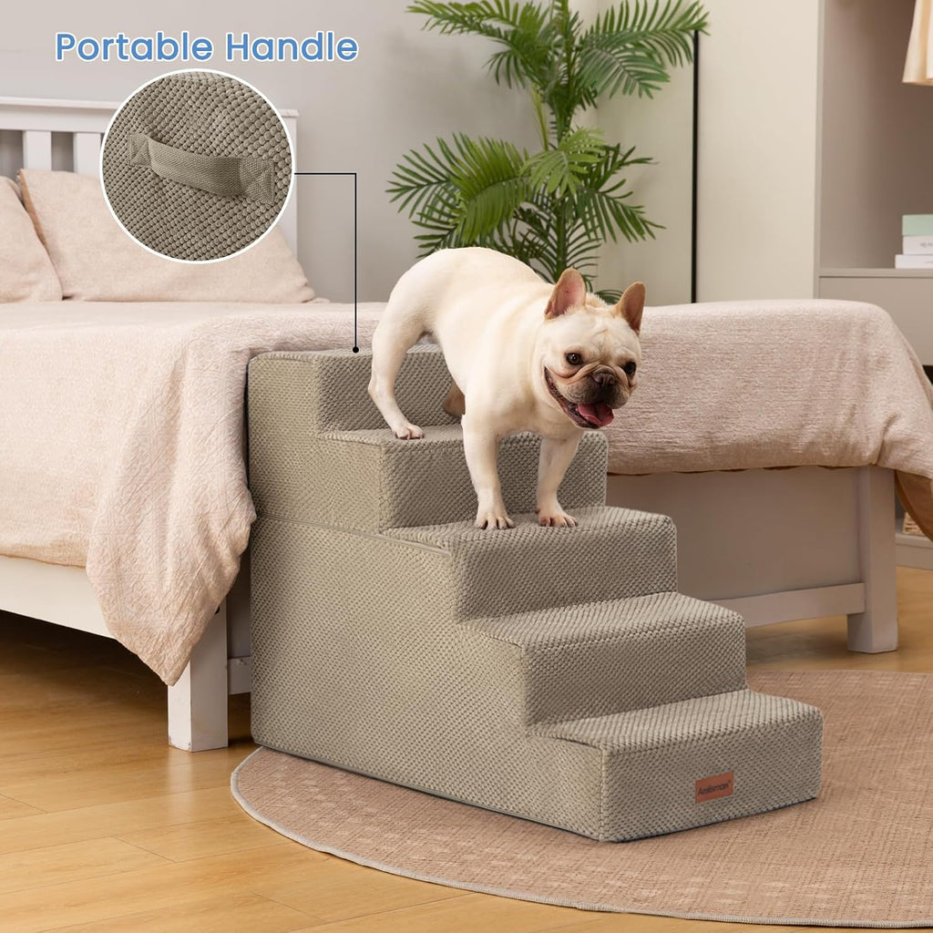 Aodisman Dog Stairs for High Beds 22.6" H, 5-Step Pet Steps for Small Dogs