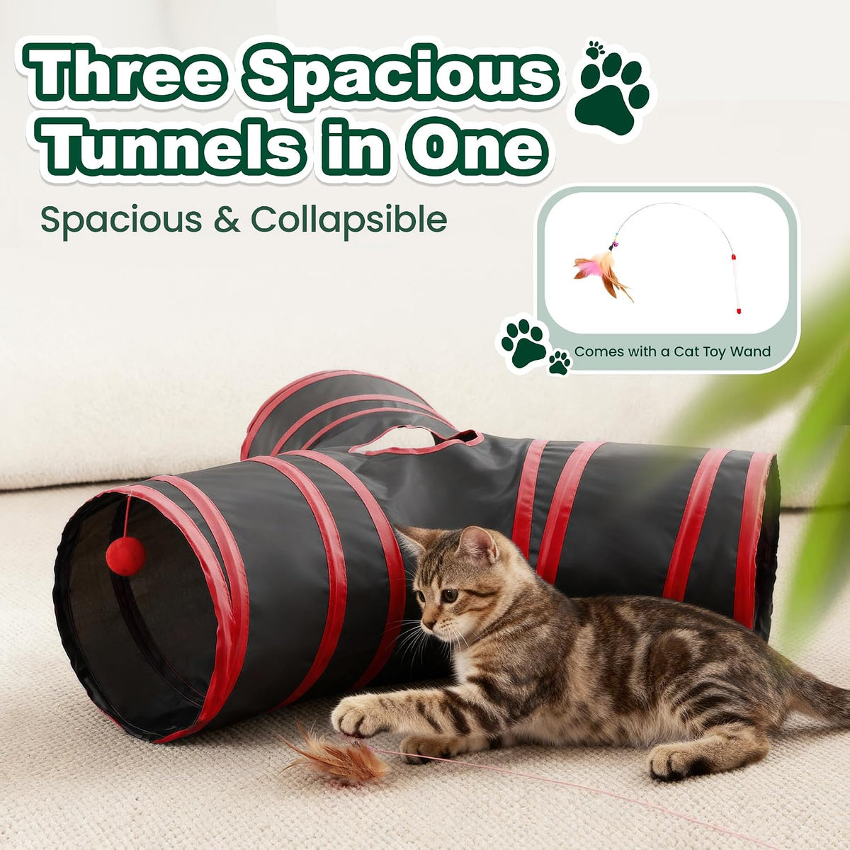 Love's cabin Cat Tunnel for Indoor Cats, 3-Way Collapsible Play Tunnel