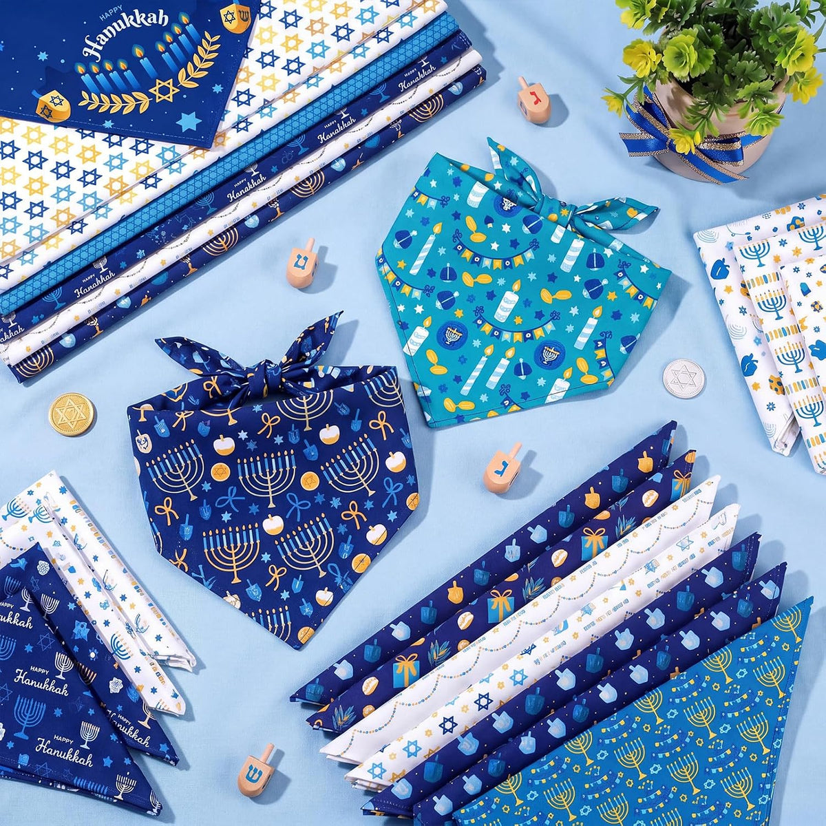 Huhumy 100 Pcs Hanukkah Dog Bandanas Bulk Bandana for Dogs Hanukkah Decor