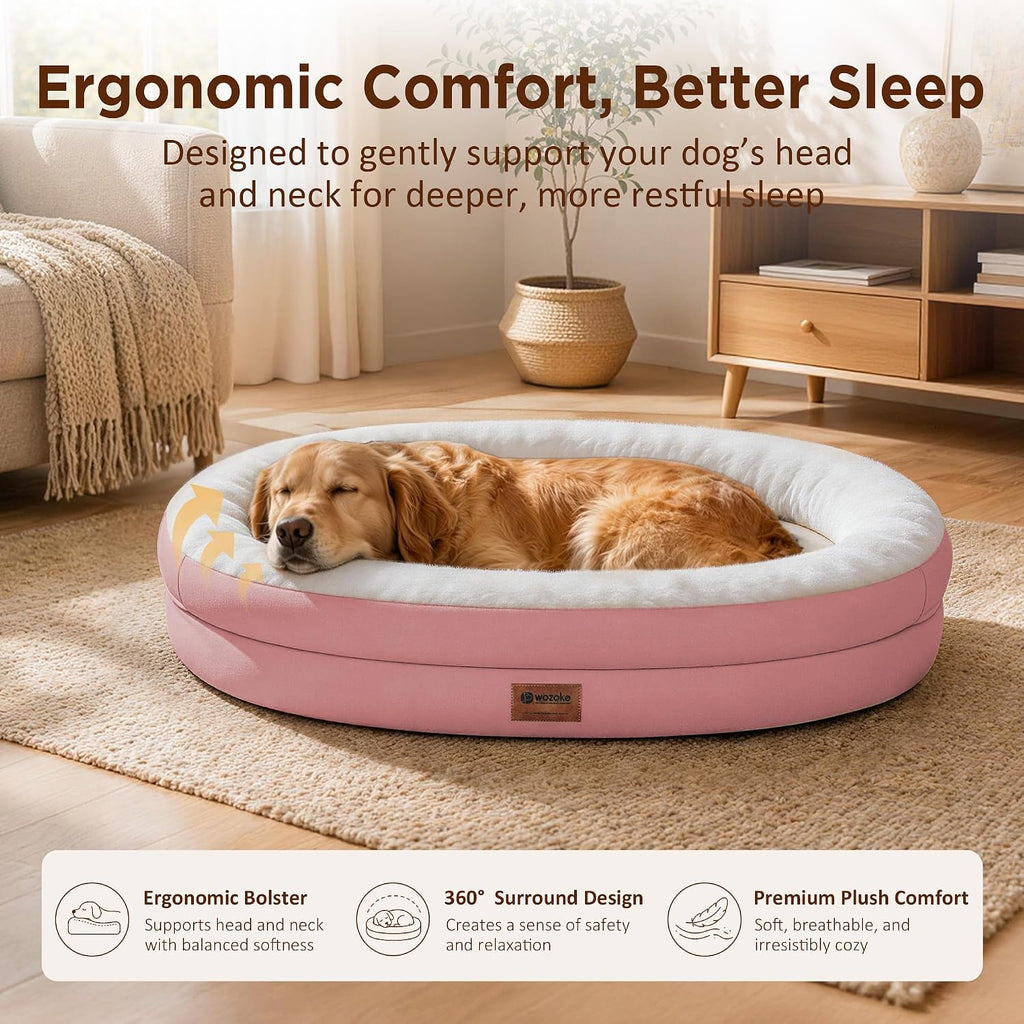 Waterproof Orthopedic Dog Bed for Large Dogs, Pink
