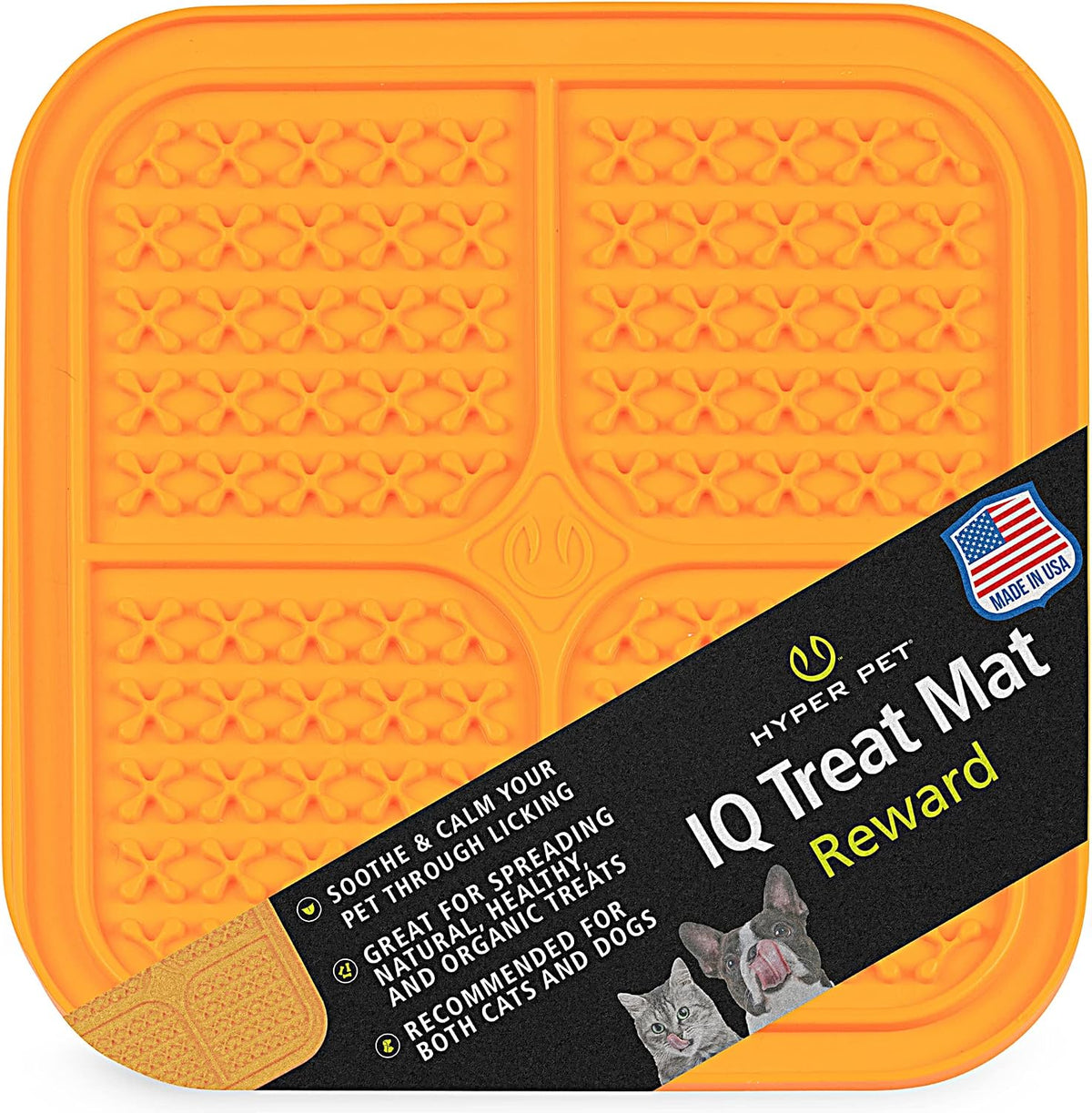 Hyper Pet IQ Treat Dog Slow Feeder & Cat Slow Feeder Used for Eating of Meals or Treats for Better Digestion (Enrichment lick mat Made in the USA - Large Orange Lick Pad Easy to Clean)