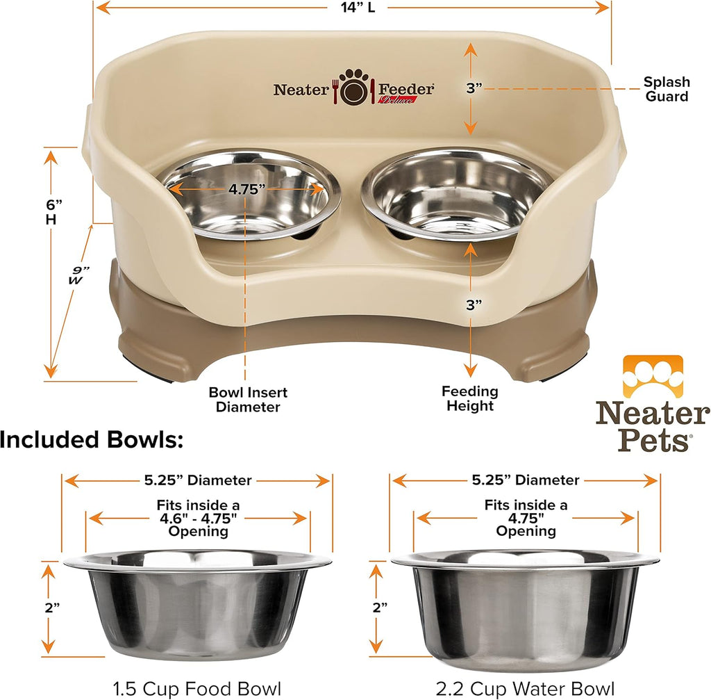 Neater Pet Brands Neater Feeder Deluxe Mess Proof Dog Bowls Elevated for Small Dogs Under 19 lbs, Made in USA, No Spill Raised Dog Food Bowl Stand Feeding Station, Food and Water Bowl Set, Cappuccino 