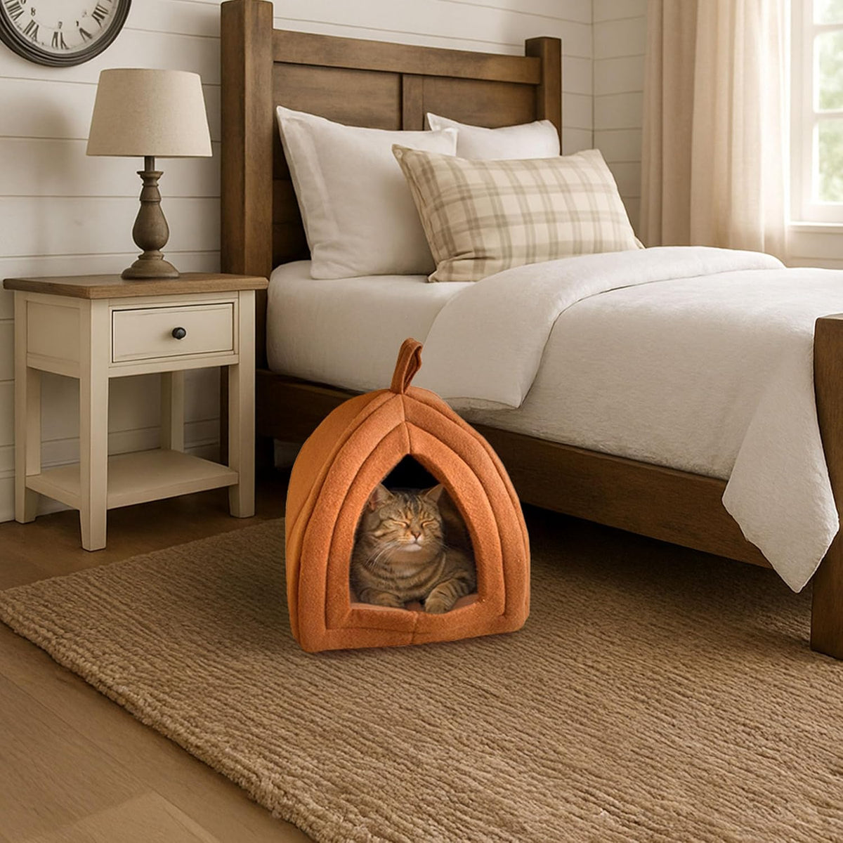 Cat House - Indoor Cat Bed with Removable Foam Cushion - Pet Tent for Kittens, Rabbits, Guinea Pigs, and Other Small Animals by PETMAKER (Brown)