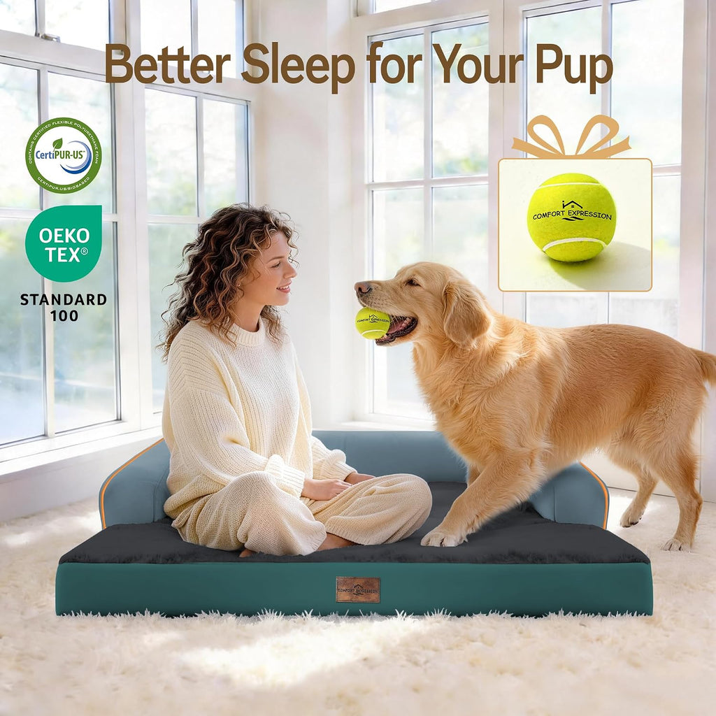 Comfort Expression Washable Dog Bed with Bolster for Medium to Large Dogs