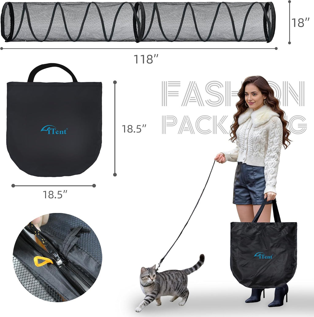 Cat Play Tunnel-for Indoor and Outdoor, Cat Play House, Cat Enclosures Easy to Connect with Two Zipper Doors,Product Size 59'' x 18'',2pcs /Set,Black,2 Packs