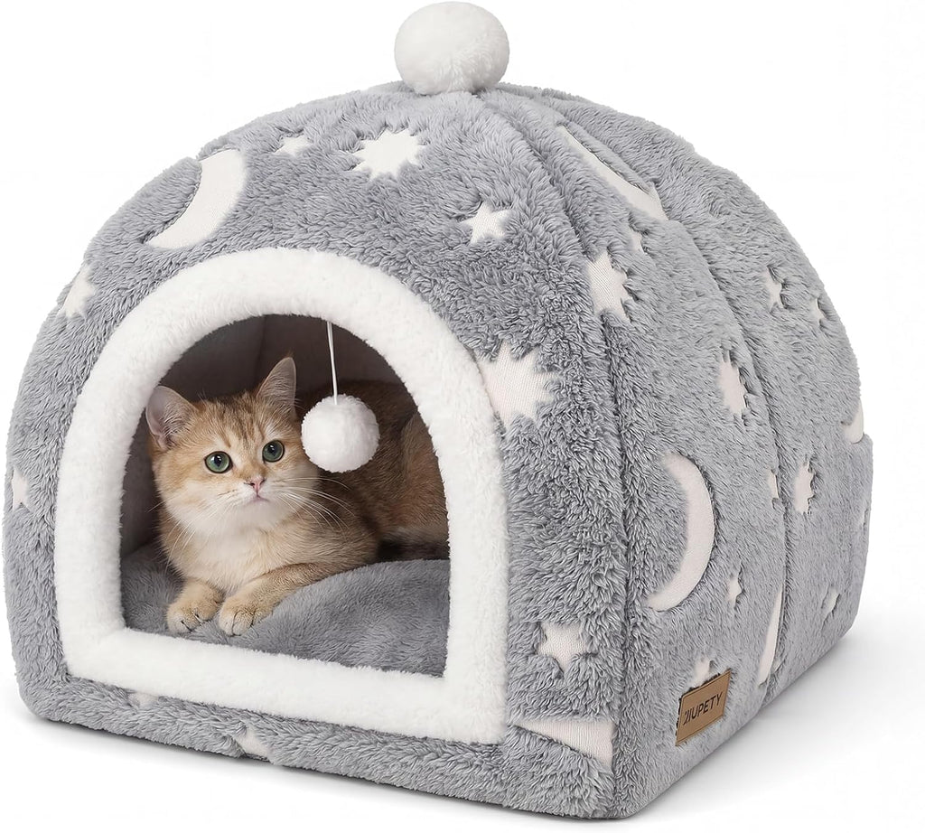 Glow in the Dark Cat Cave Bed, 2-in-1 Foldable Indoor Cat Tent Cat House