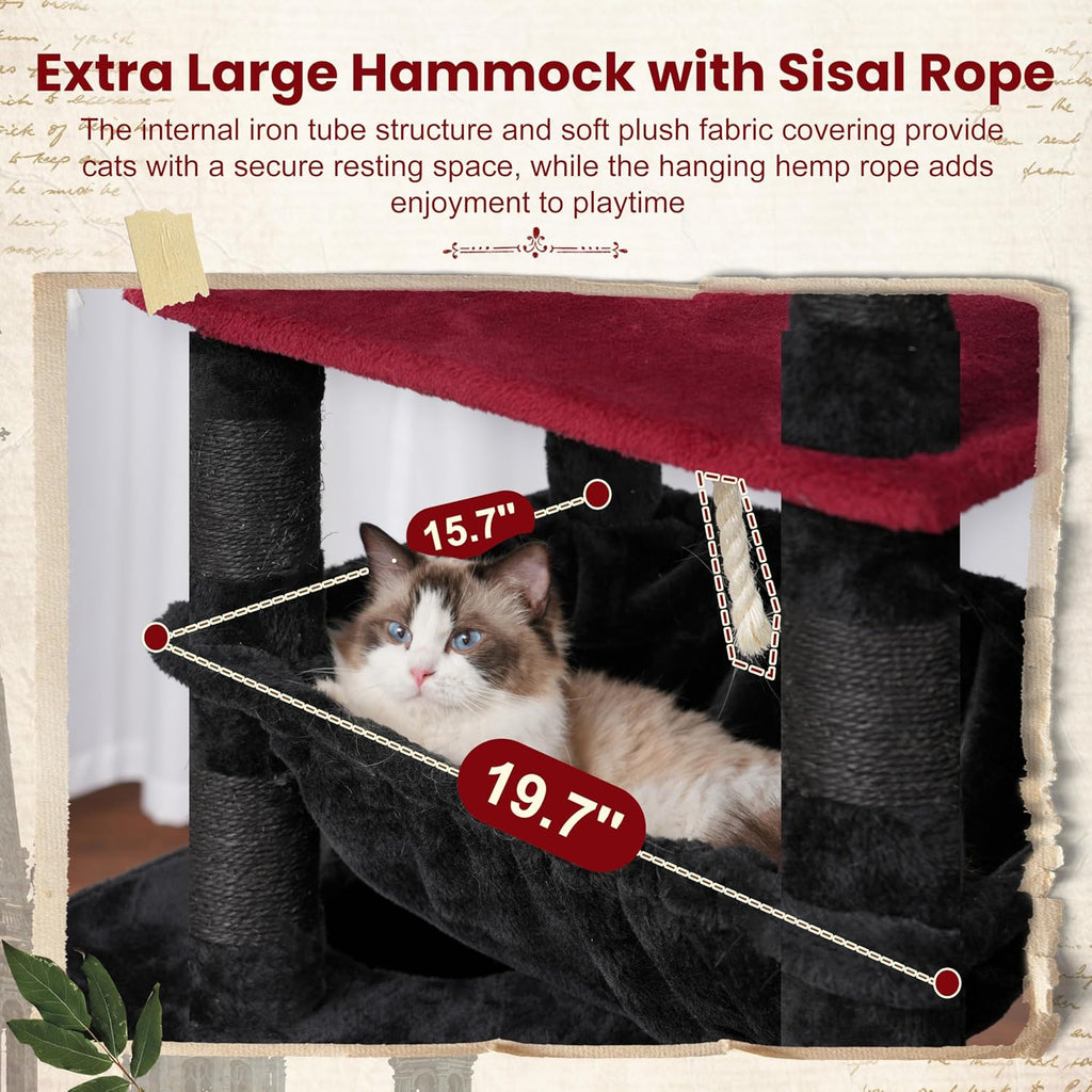 Gitelsnour Cat Tree, 63'' Cat Tower for Large Cats, Big Hammock GCT020BR