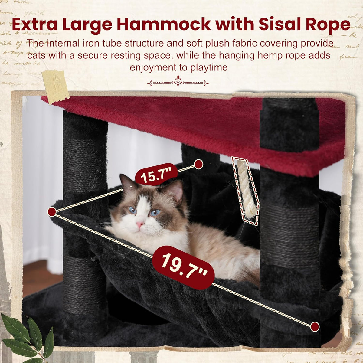 Gitelsnour Cat Tree, 63'' Cat Tower for Large Cats, Big Hammock GCT020BR