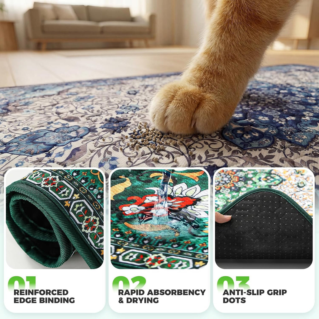 Hompet Cat Litter Mat 2 Pack, 72x72 Large Machine Washable Trapping Mats for Cats, Super Absorbent & Urine-Proof Cat Litter Box Mat for Floor, Waterproof & Non Slip Kitty Litter Rug