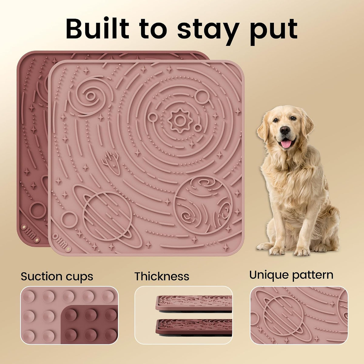 OHMO Large Lick Mat for Dogs&Cats, Space Pattern, 2pcs, Brick Red&Coral | Pet Enrichment Toys, Slow Feeder, Textured Silicone Surface, Strong Suction Cups, Anxiety&Boredom Relief, Easy-Clean