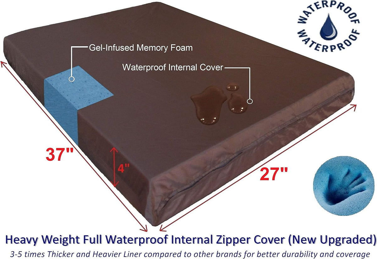 Dogbed4less Orthopedic Gel Memory Foam Pet Dog Bed, Waterproof Liner with External Microsuede Cover and Bonus Antislip Cover (Microsuede Gray, 37"X27"X4" Inches)