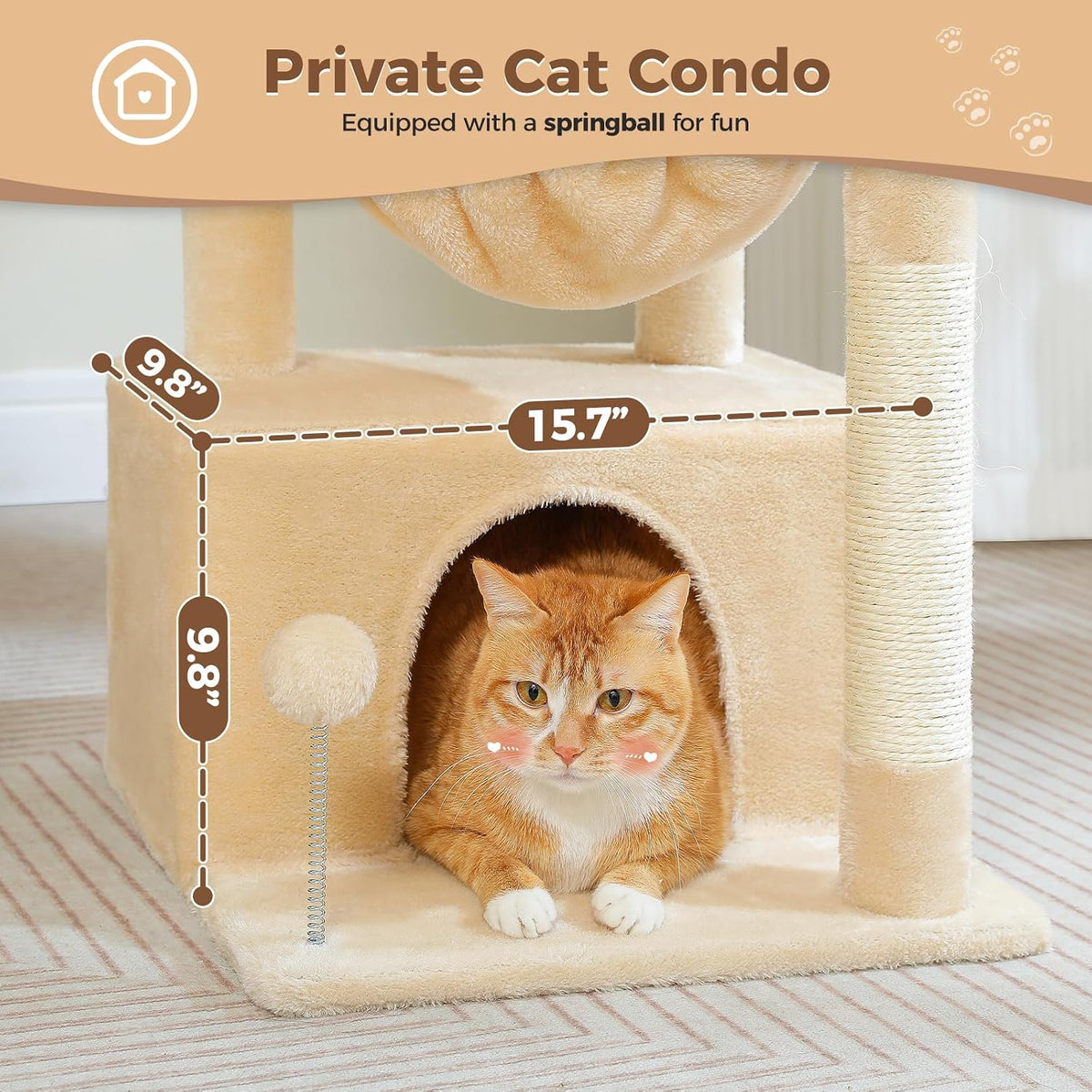 PEQULTI 4-in-1 Cat Tree for Kittens & Small Cats, 33in Beige Tower