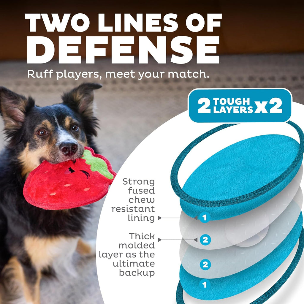 Outward Hound Tough Skinz Durable Chew Squeaky Dog Toy, Strawberry, 7.9" | 4 Tough Layers, Triple Stitched Seams, No Stuffing, Less Mess, Jumbo Squeaker, Fetch & Toss, Tough Chewers, Dogs & Puppies