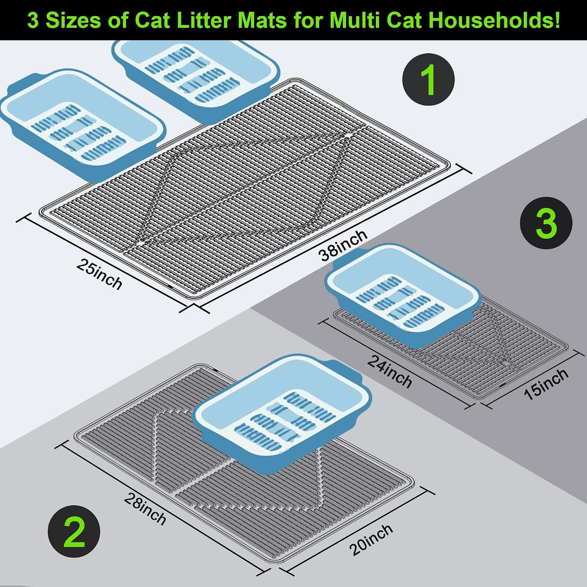 Mofason Rubber Large Cat Litter Mat, Grey Silicone Kitty Cat Litter Box Mat | Waterproof 28"x20" litter matt for cats; easy clean litter trapping catcher mat, cat litterbox mats, large pet mat cat indoor
