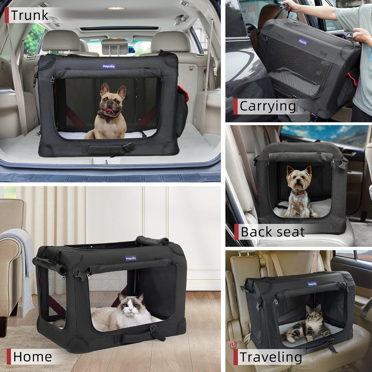 Petprsco Large Cat Carrier for 2 Cats/Small Dogs 24"x17"x17" for Car Travel