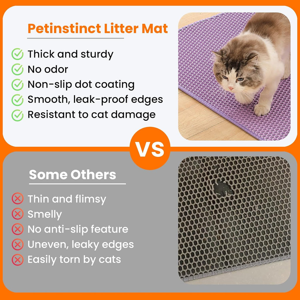 Cat Litter Mat, Double Layer Honeycomb Litter Box Mat | 24x18”, Efficient Litter Trapping, Easy to Clean, Waterproof, Non-Slip, Soft on Paws, Scratch Resistant, Purple, Large