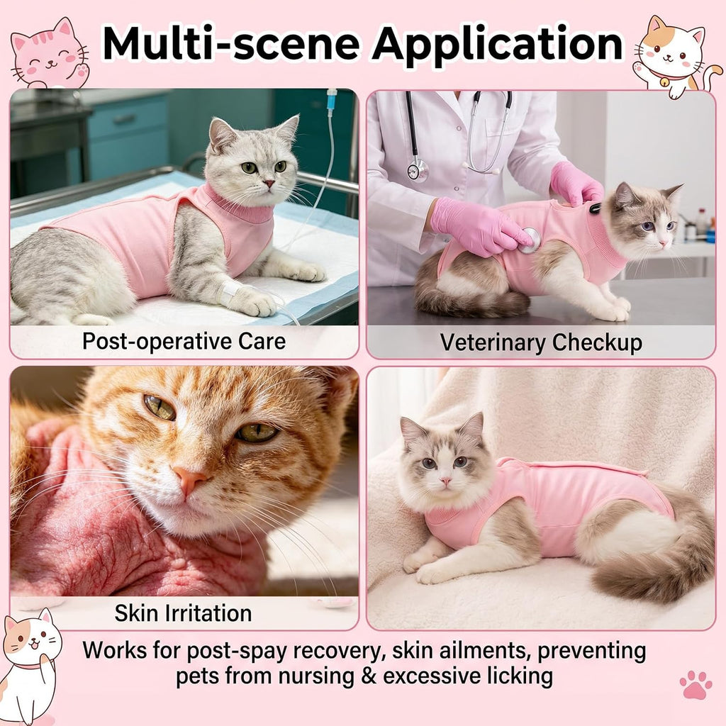 Cat Recovery Suit Female - Breathable Cat Surgery Recovery Suits Cat Onesie Recovery Suit for Cats After Spay Abdominal Wound Skin Care Cone Alternative Machine Washable Fits 2-14 Lbs Cats