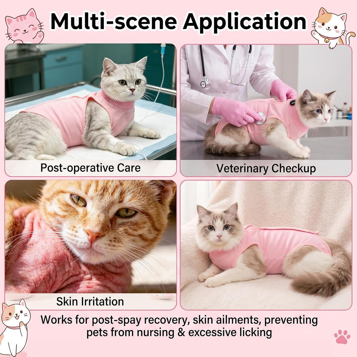 Cat Recovery Suit Female - Breathable Cat Surgery Recovery Suits Cat Onesie Recovery Suit for Cats After Spay Abdominal Wound Skin Care Cone Alternative Machine Washable Fits 2-14 Lbs Cats