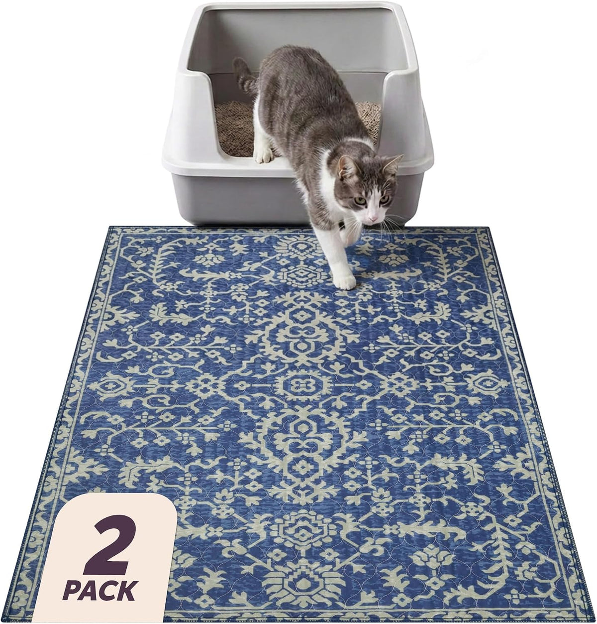 Lovewag Cat Litter Mat, Litter Box Mat, Royal Blue Quilt, 36x48, 2 Pack