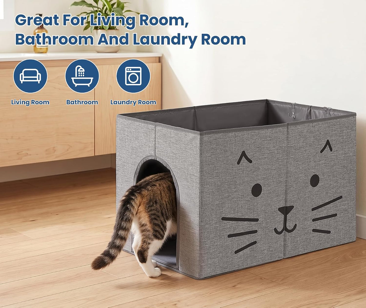 Dog Proof Cat Litter Box Enclosure, Gray