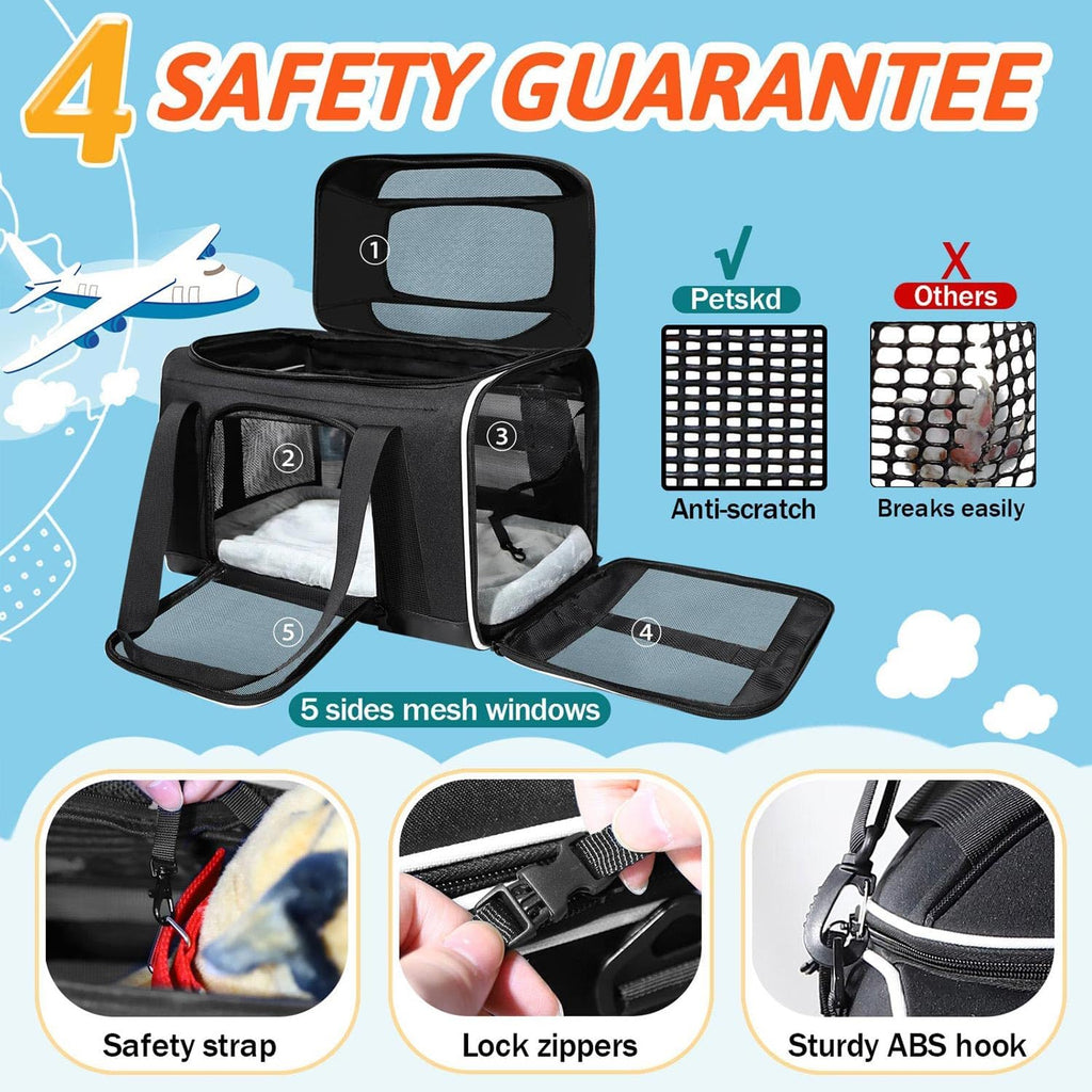 Petskd Top-Expandable Small Pet Carrier 17"x11"x9.5" Airline Approved