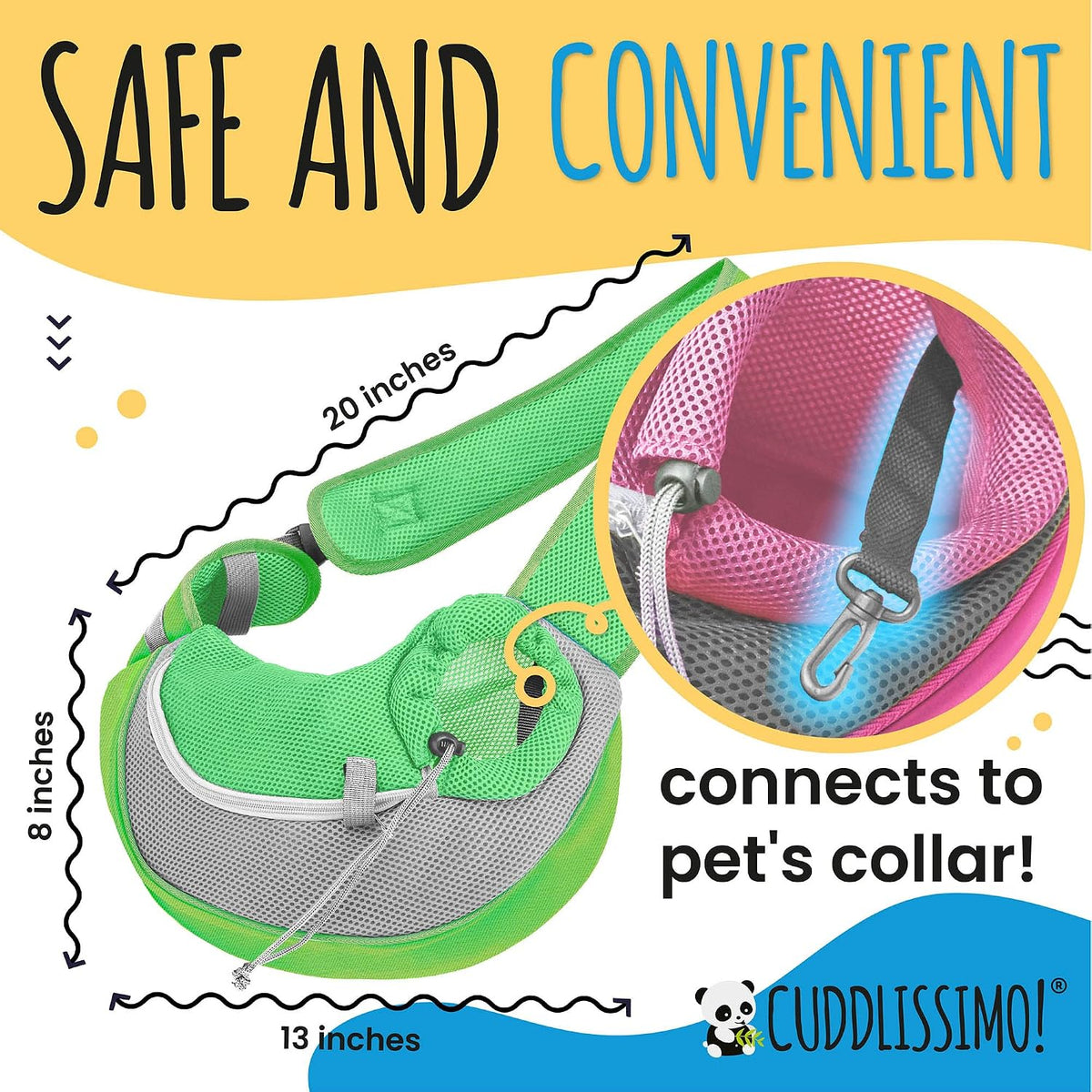 Cuddlissimo Small Dog Sling Carrier, Pet Cat Sling, Puppy Pouch - Green-S