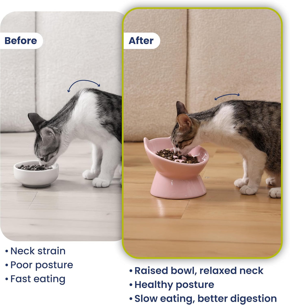 PawsPik Lynx Ceramic Raised Slow Dog & Cat Elevated Food Bowl, Quartz Pink