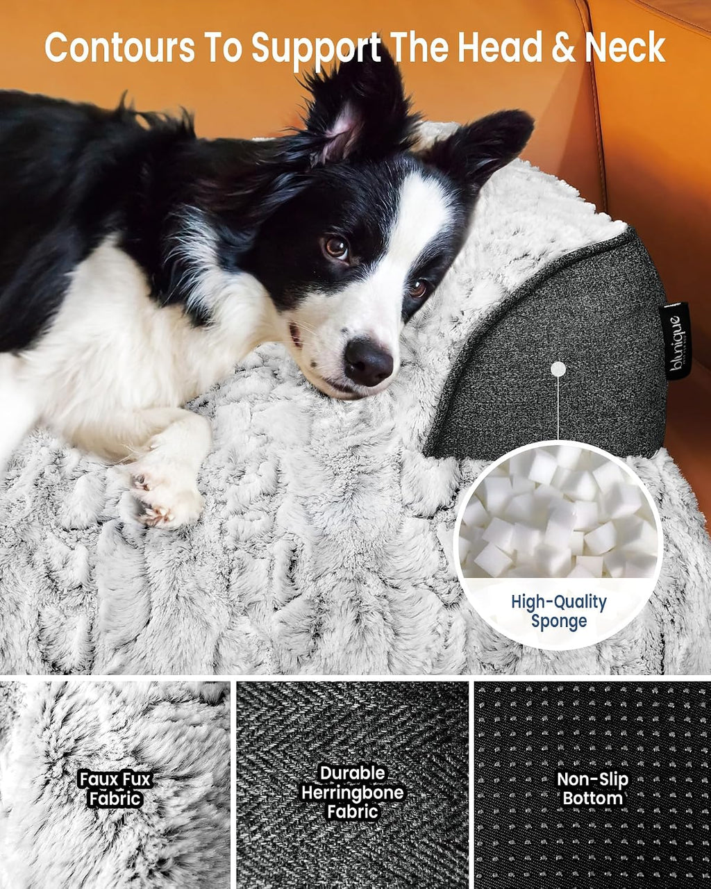 Calming Dog Bed for Couch with Cozy Raised Edge, 41x37 Inch, Grey