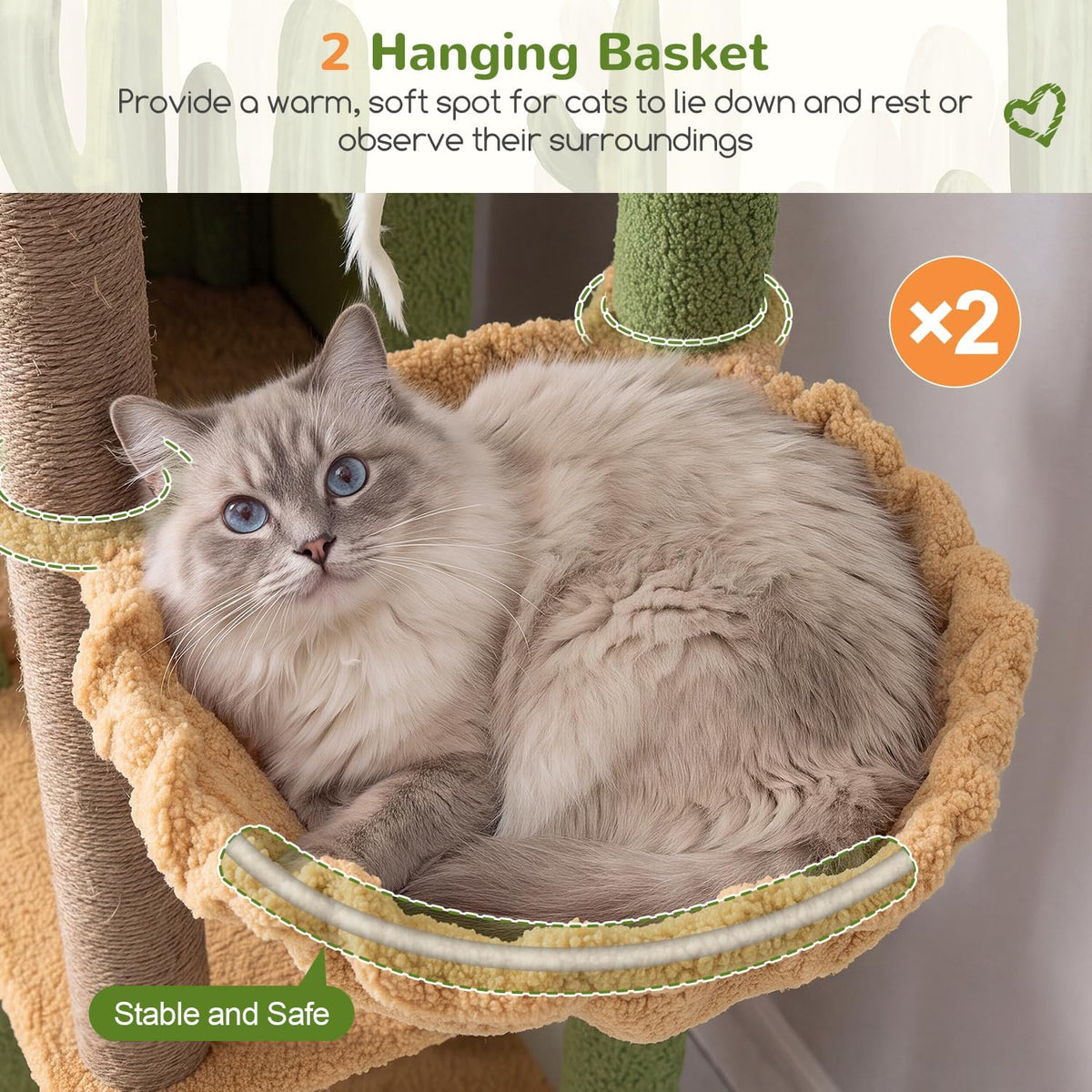 Globlazer Cactus Cat Tree Tower for Indoor Cats Large Adult, S63, Green