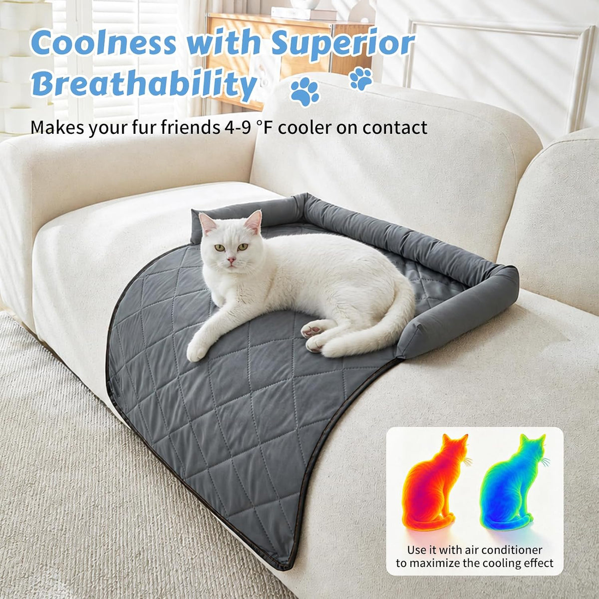 Cooling Dog Bed Mats with Neck & Head Support, 31.5 x 23.62 inch Grey