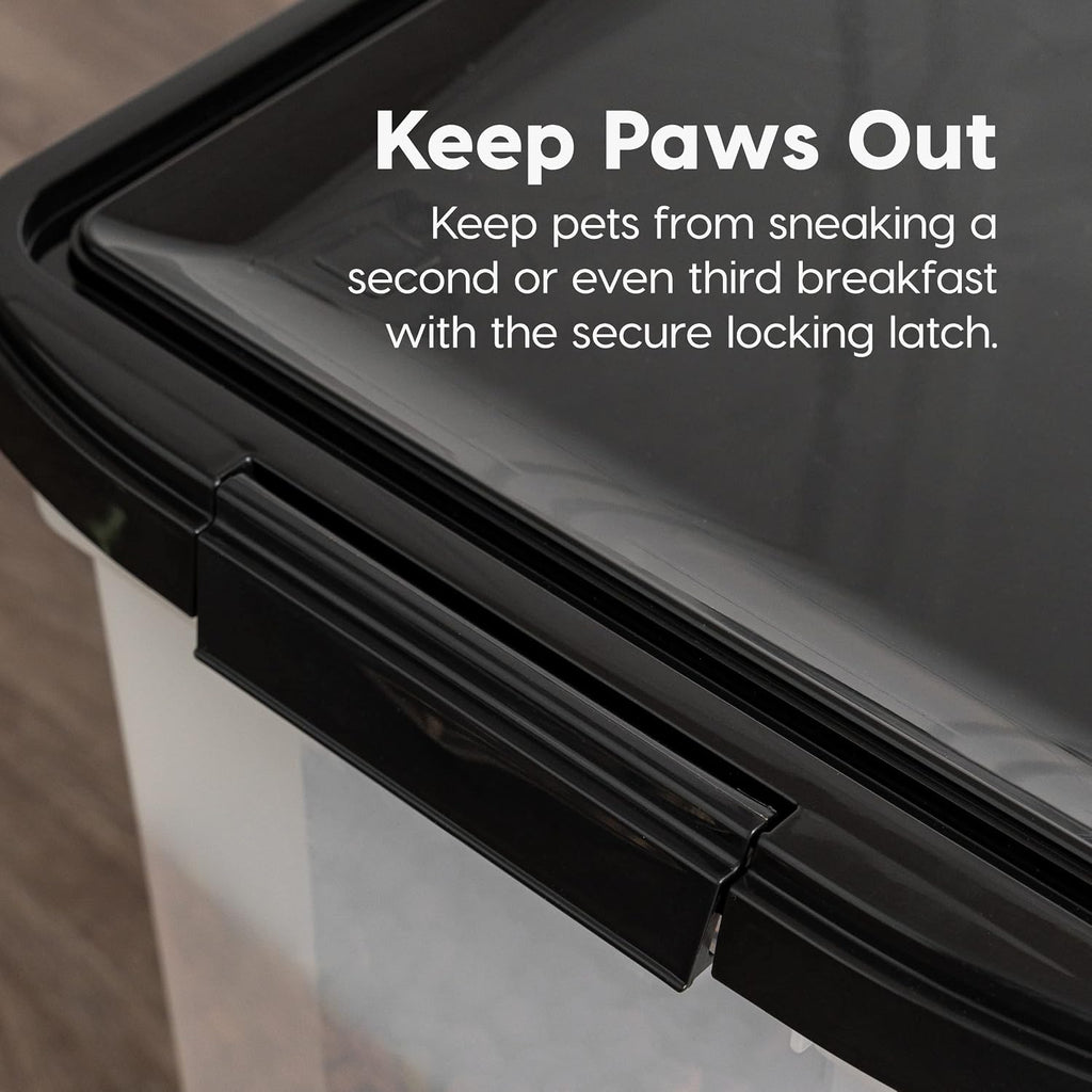 IRIS USA Dog Food Storage Container, Up to 10 lbs, Clear/Black, Made in USA | BPA-Free, Airtight Seal, Best for Cat Food, Bird Seed, Chicken Feed, Pet Toys, Treats, Pellets 