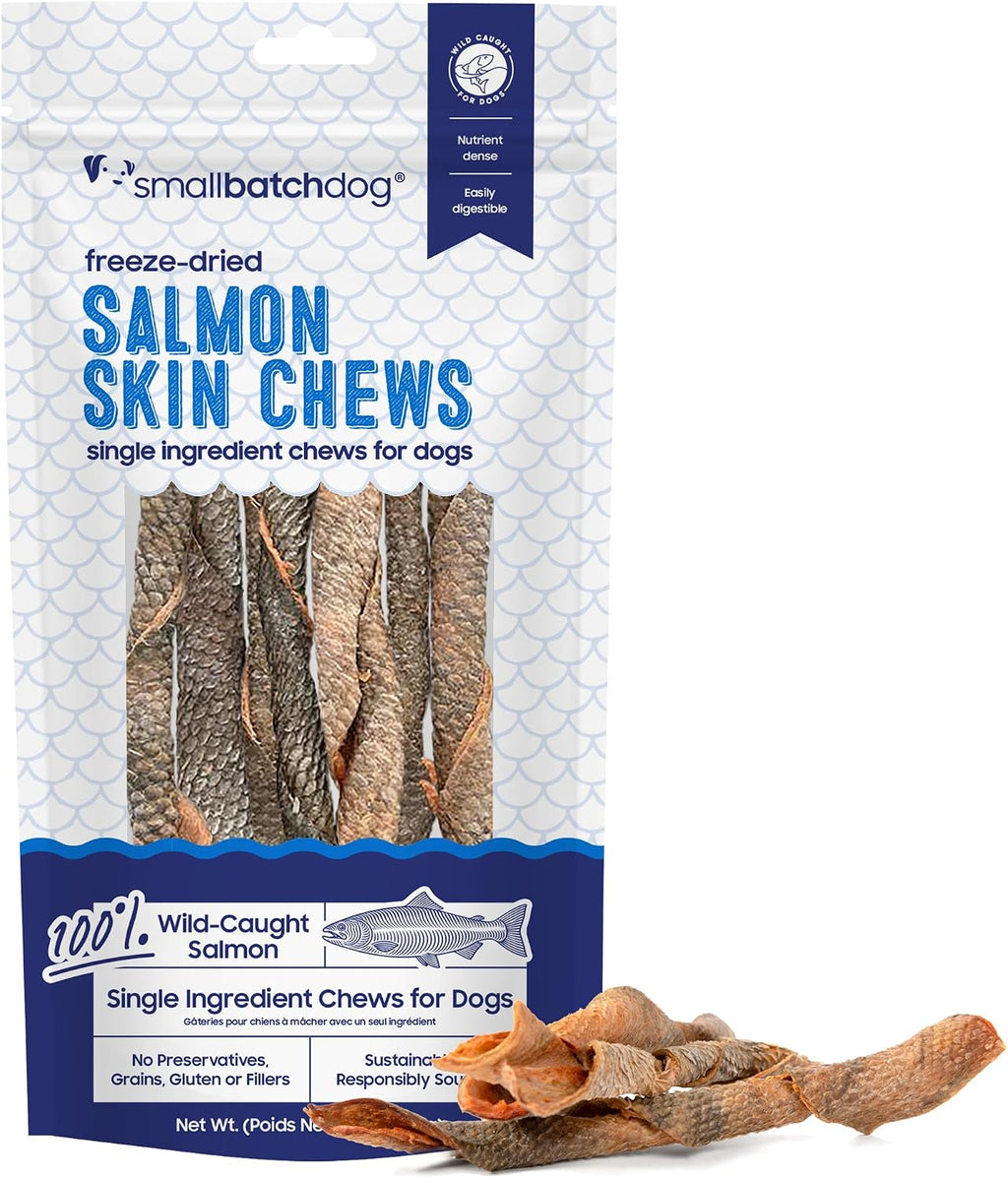 smallbatch Wild-Caught Freeze Dried Salmon Fish Skin Chews for Dogs, 2.5oz