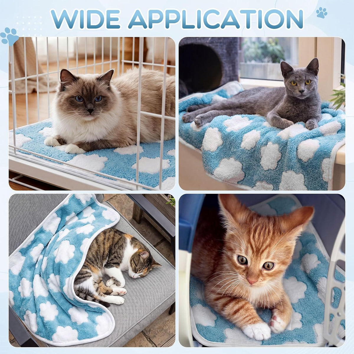 Tatuo 4 Pcs Fleece Dog Blankets for Puppy Cat, Sky Blue, 24 x 16 in, Cloud