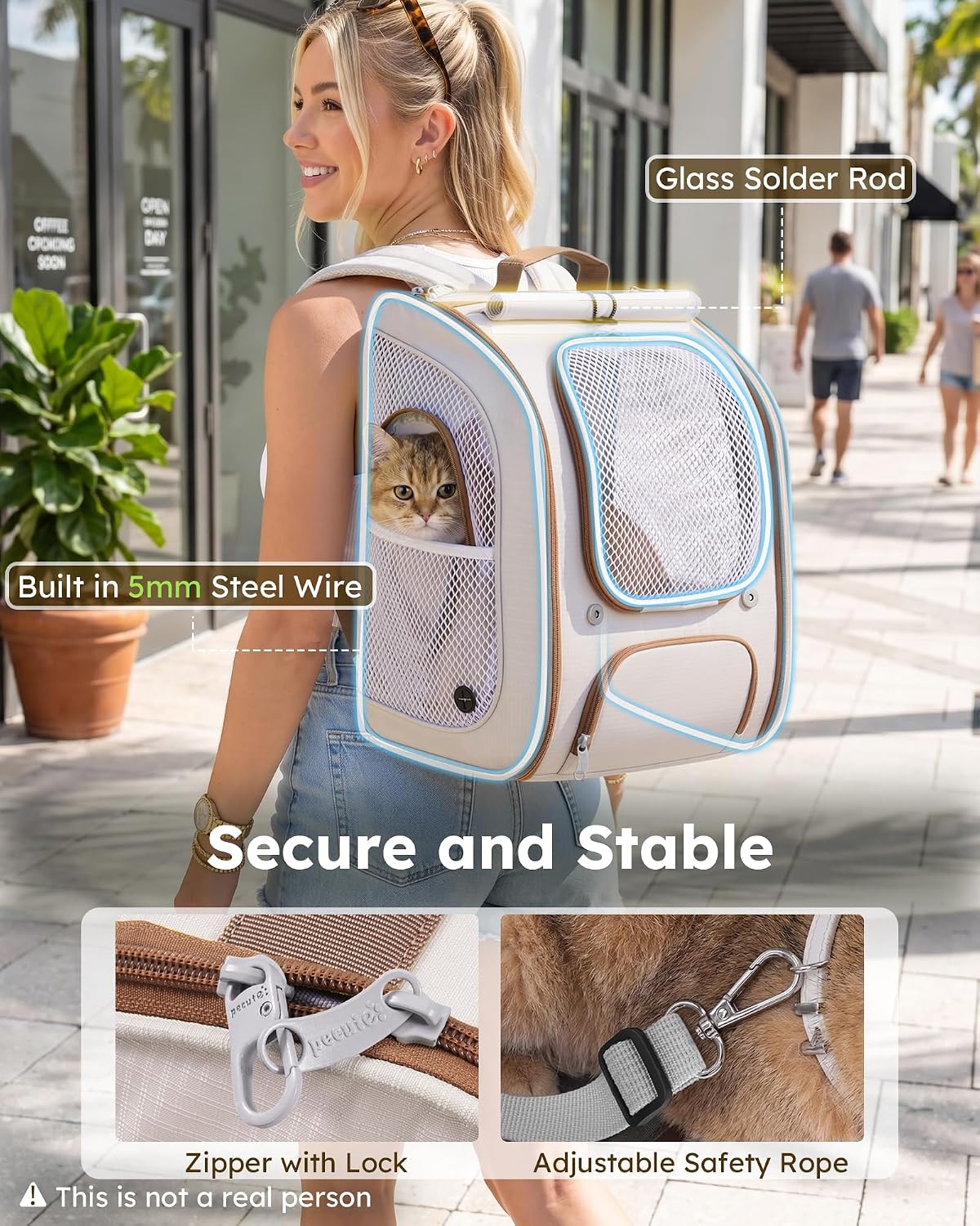 Pecute Cat Backpack Carrier, Spacious & Breathable Pet Backpack, Khaki